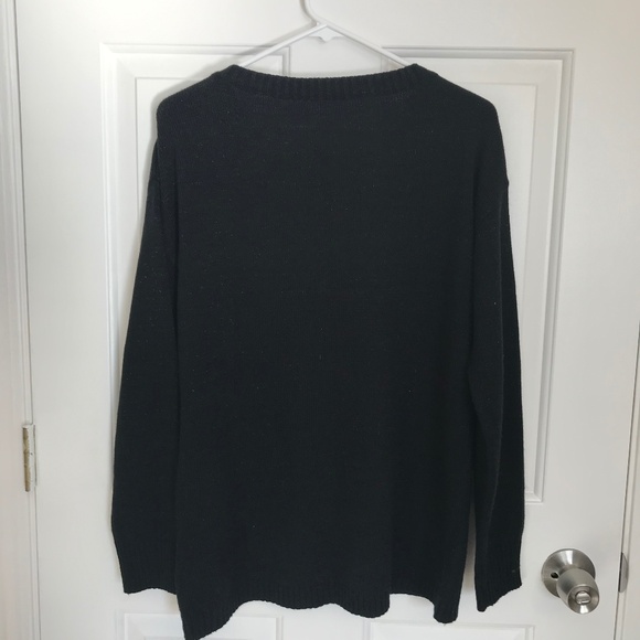 Christmas Sequin Reindeer Embroidered Snowflake Holiday Sweater Size L Black - Picture 2 of 3